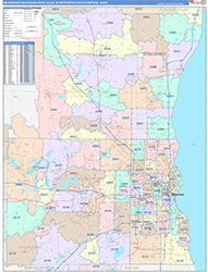 Milwaukee-Waukesha-West Allis Metro Area Wall Map Color Cast Style 2026
